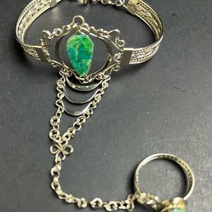 Elegant Silver Bracelet with Green Chrysocolla Natural Stone